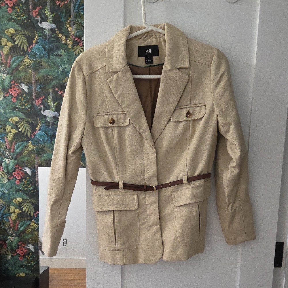 H&M Women's Cream Blazer with Brown Belt